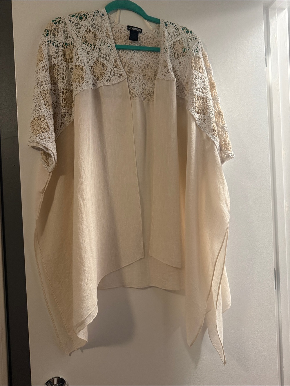 Steve Madden Cream Crochet Yoke Open Tunic